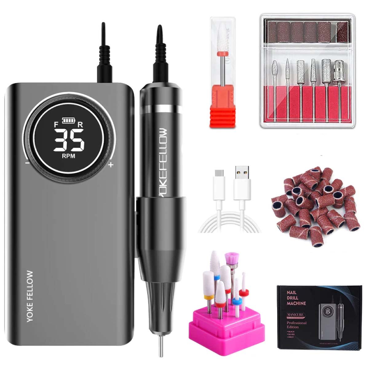 Electric Portable Nail Drill Machine - Professional 35000 Rpm Rechargeable Nail Drill Manicure Pedicure.