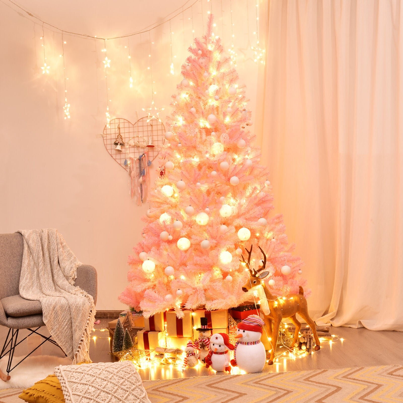 7.5ft Pink Artificial Christmas Tree Hinged Spruce Full Tree - Best White Pencil Christmas Tree - Image 3