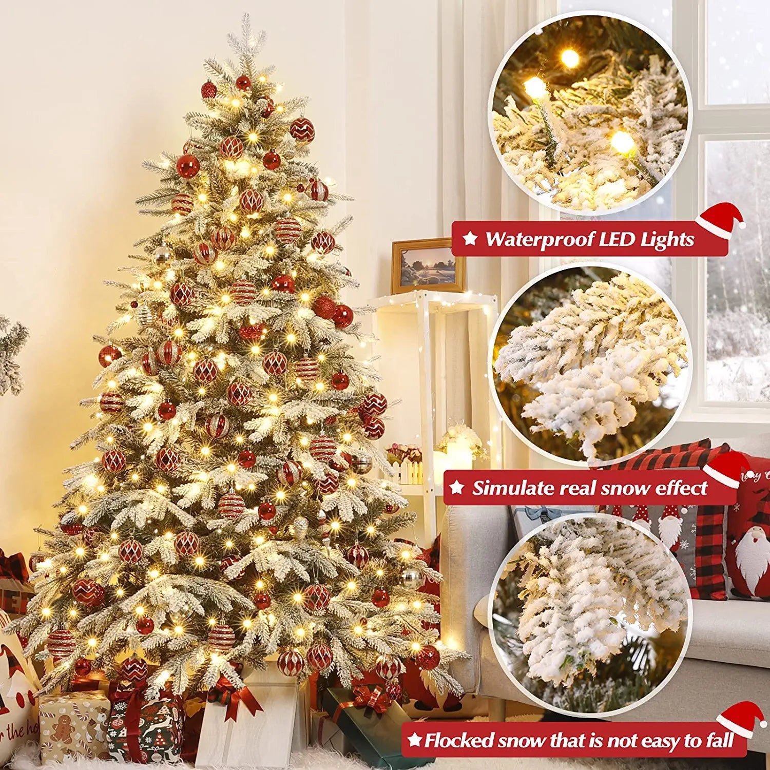 6ft Pre-lit Artificial Flocked Christmas Tree - Best White Pencil Christmas Tree - Image 4