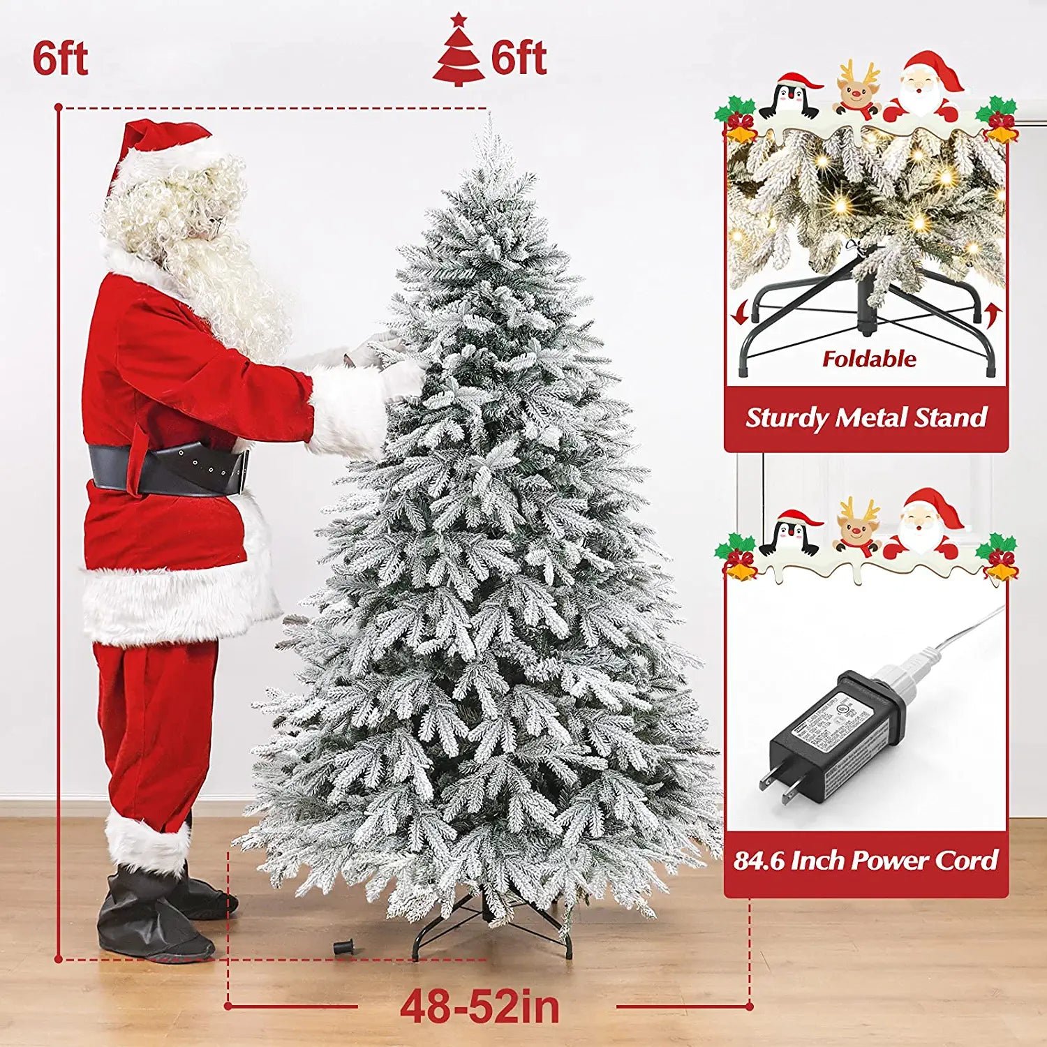 6ft Pre-lit Artificial Flocked Christmas Tree - Best White Pencil Christmas Tree - Image 5