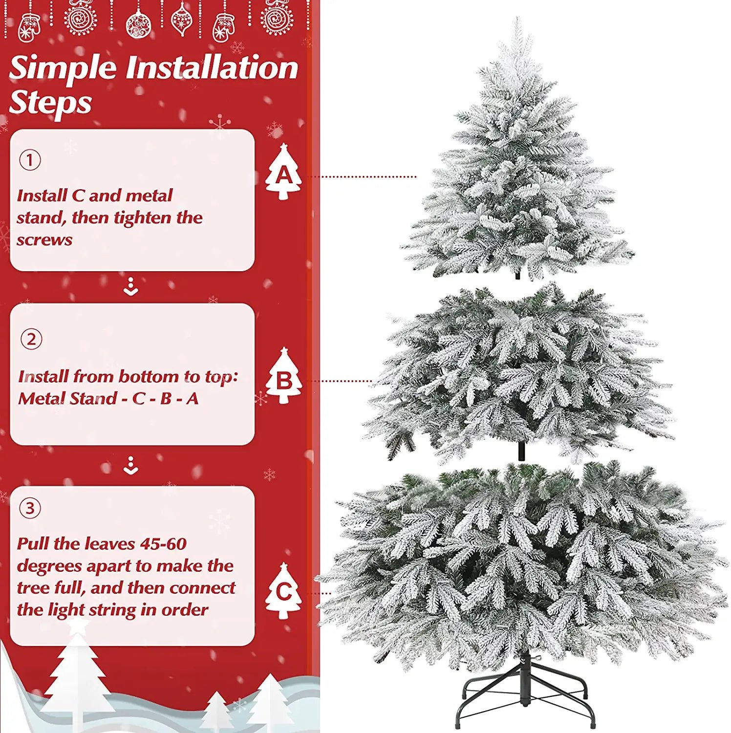 6ft Pre-lit Artificial Flocked Christmas Tree - Best White Pencil Christmas Tree - Image 6