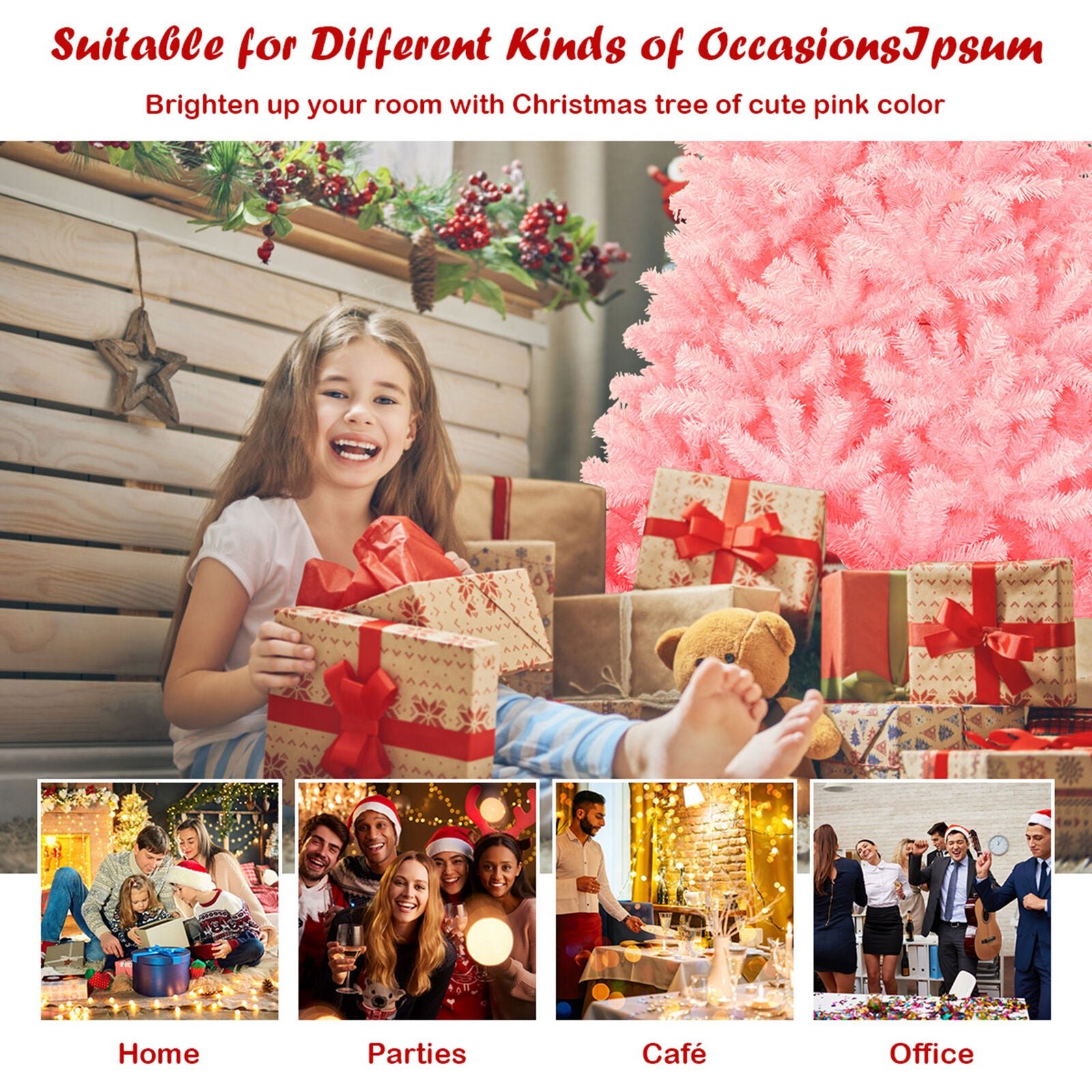 7.5ft Pink Artificial Christmas Tree Hinged Spruce Full Tree - Best White Pencil Christmas Tree - Image 7