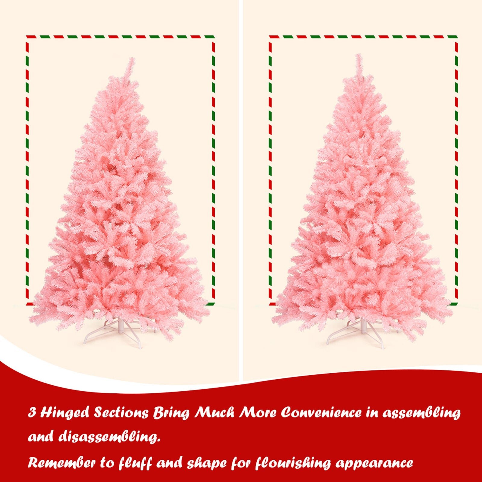 7.5ft Pink Artificial Christmas Tree Hinged Spruce Full Tree - Best White Pencil Christmas Tree - Image 8