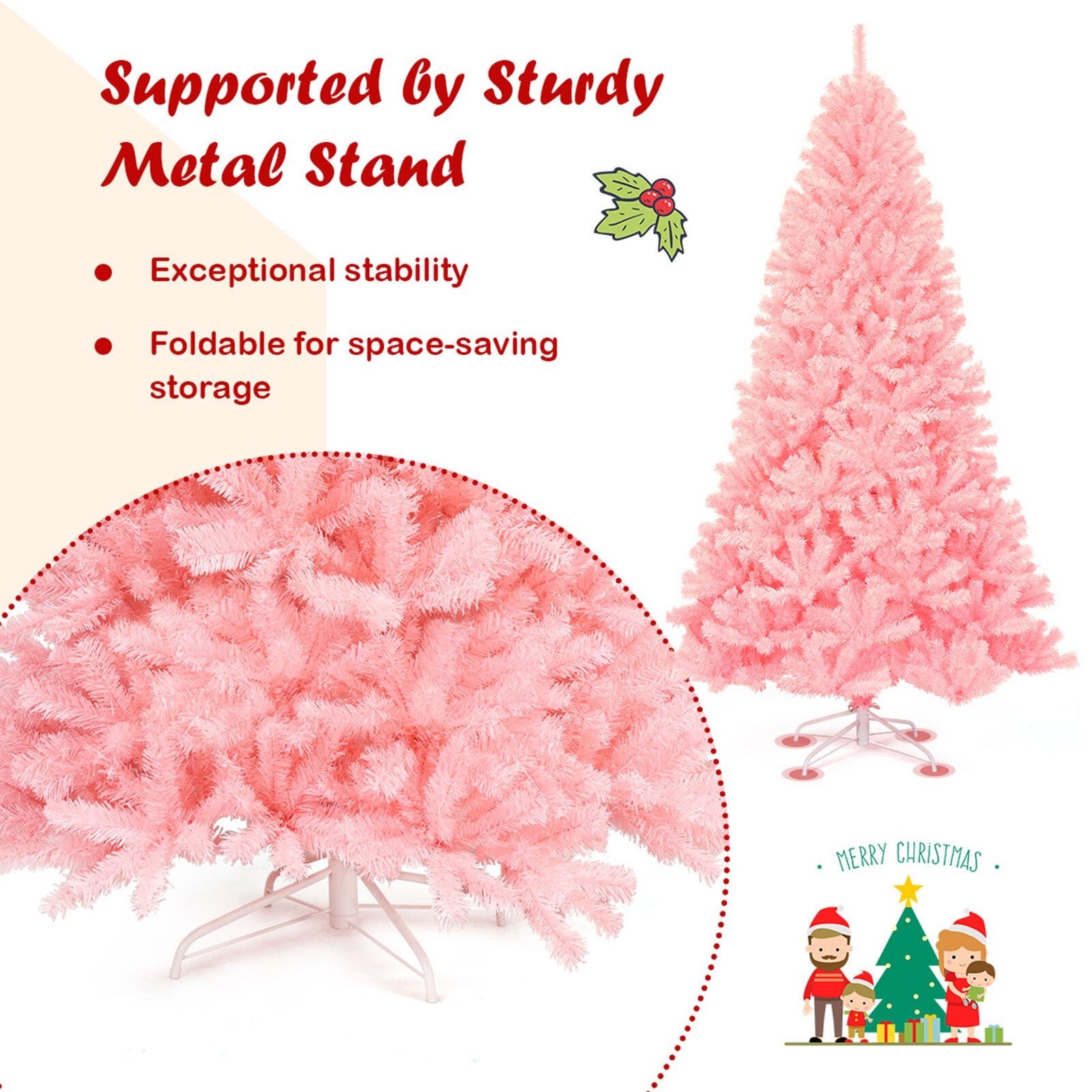 7.5ft Pink Artificial Christmas Tree Hinged Spruce Full Tree - Best White Pencil Christmas Tree - Image 9