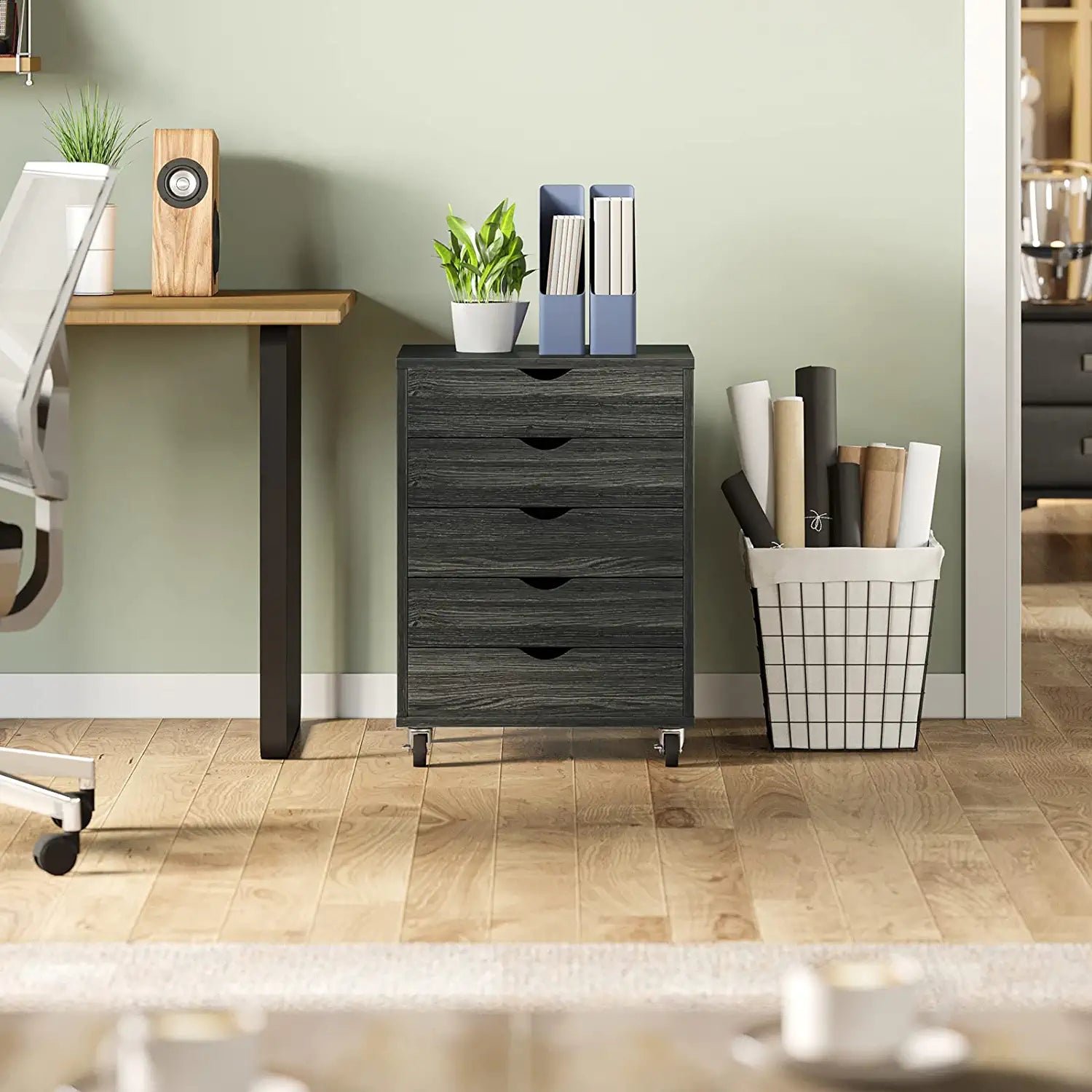 5 Black And White Dresser Tall Drawer Chest For Bedroom And Home Office - Image 2