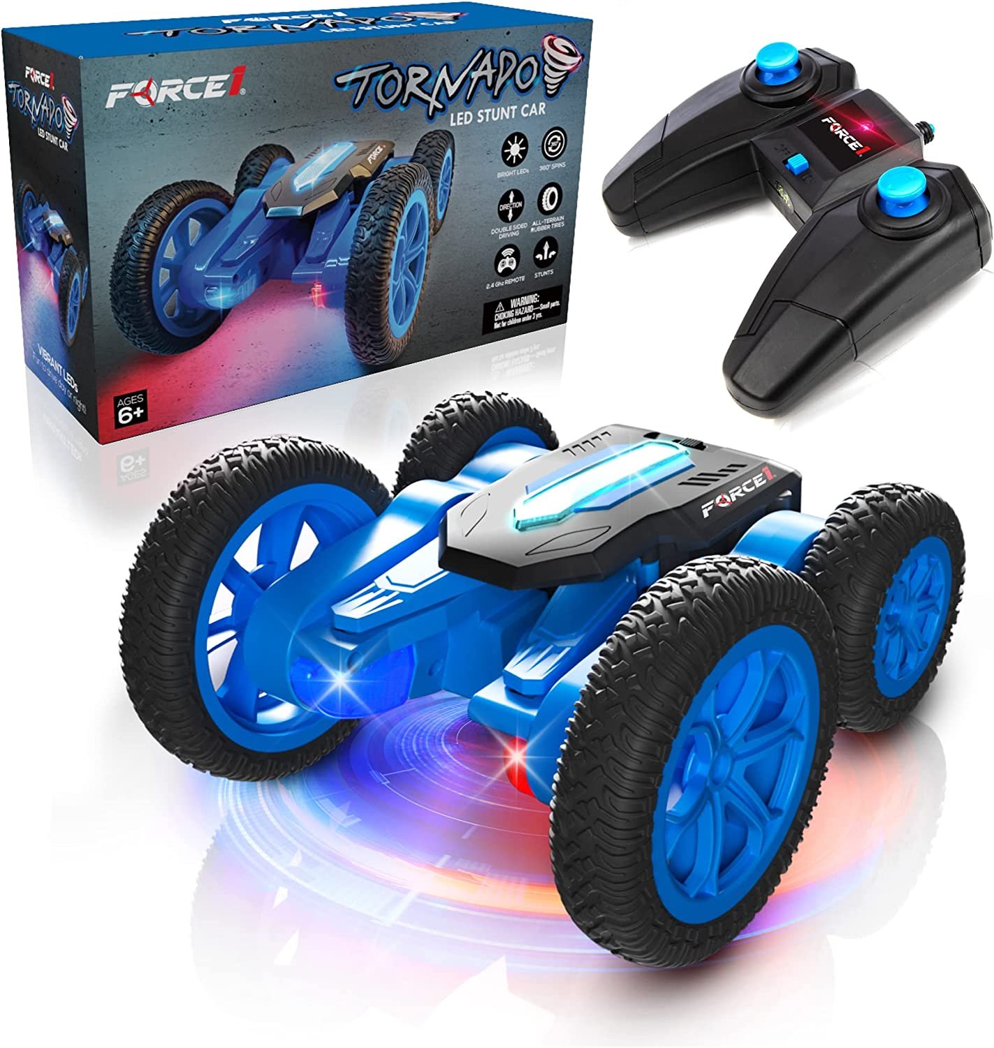 Lightning Fast Tornado RC Car for Kids: 360 Flips, All-Terrain Tires, LEDs, and Easy Remote Control