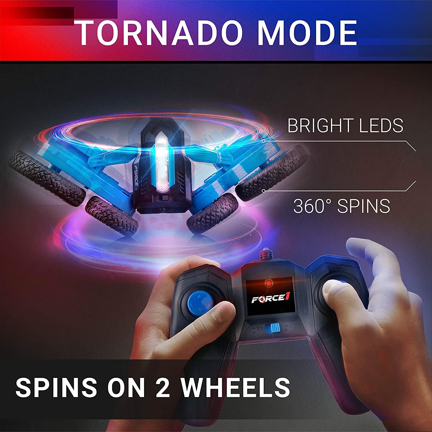Lightning Fast Tornado RC Car for Kids: 360 Flips, All-Terrain Tires, LEDs, and Easy Remote Control - Image 2