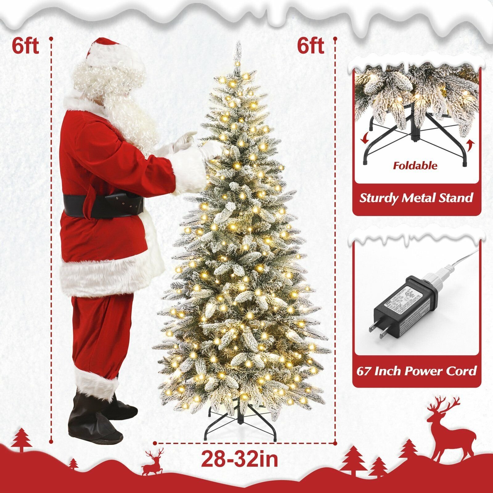 6ft Pre-lit Artificial Flocked Christmas Tree - Best White Pencil Christmas Tree - Image 13