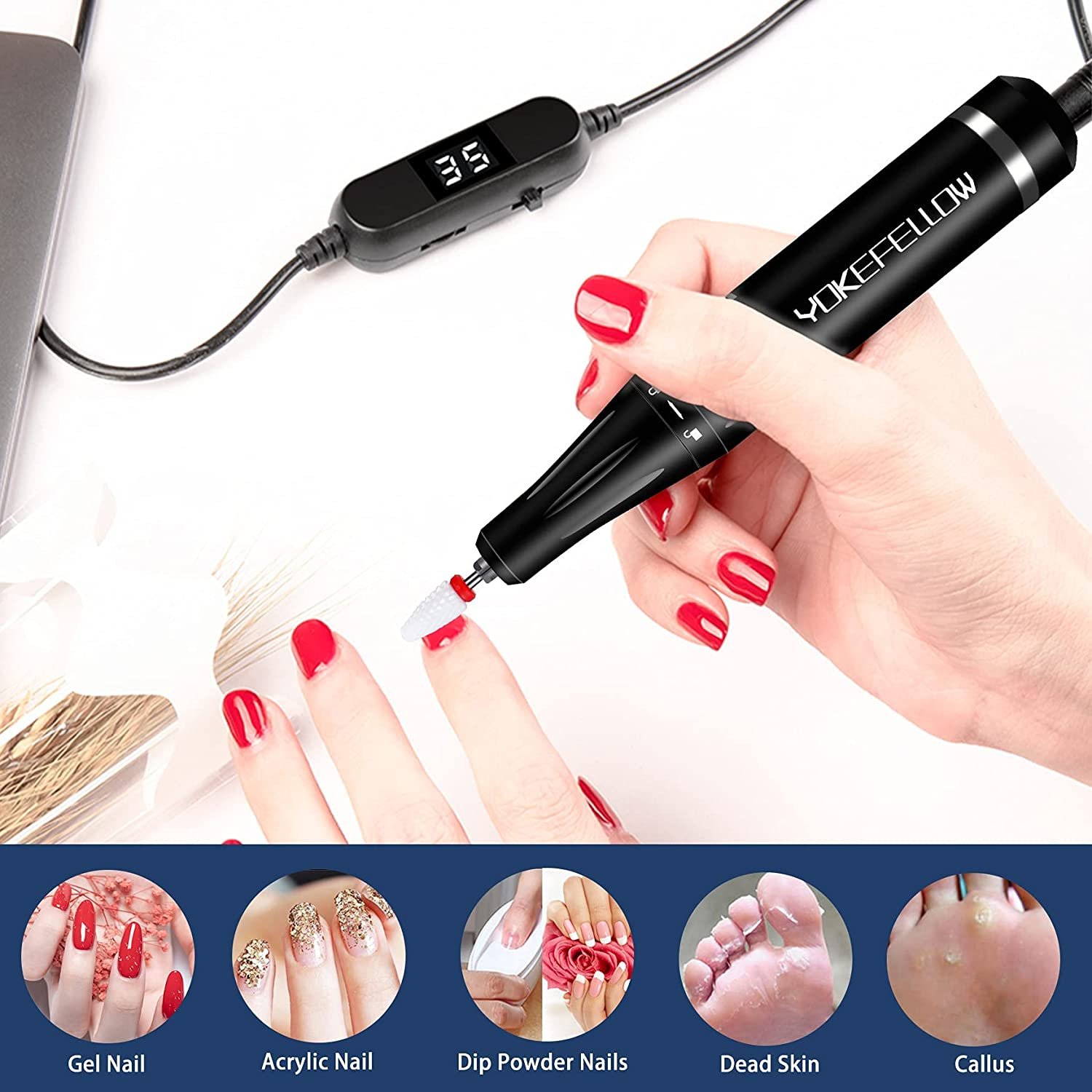 Electric Portable Nail Drill Machine - Professional 35000 Rpm Rechargeable Nail Drill Manicure Pedicure. - Image 14