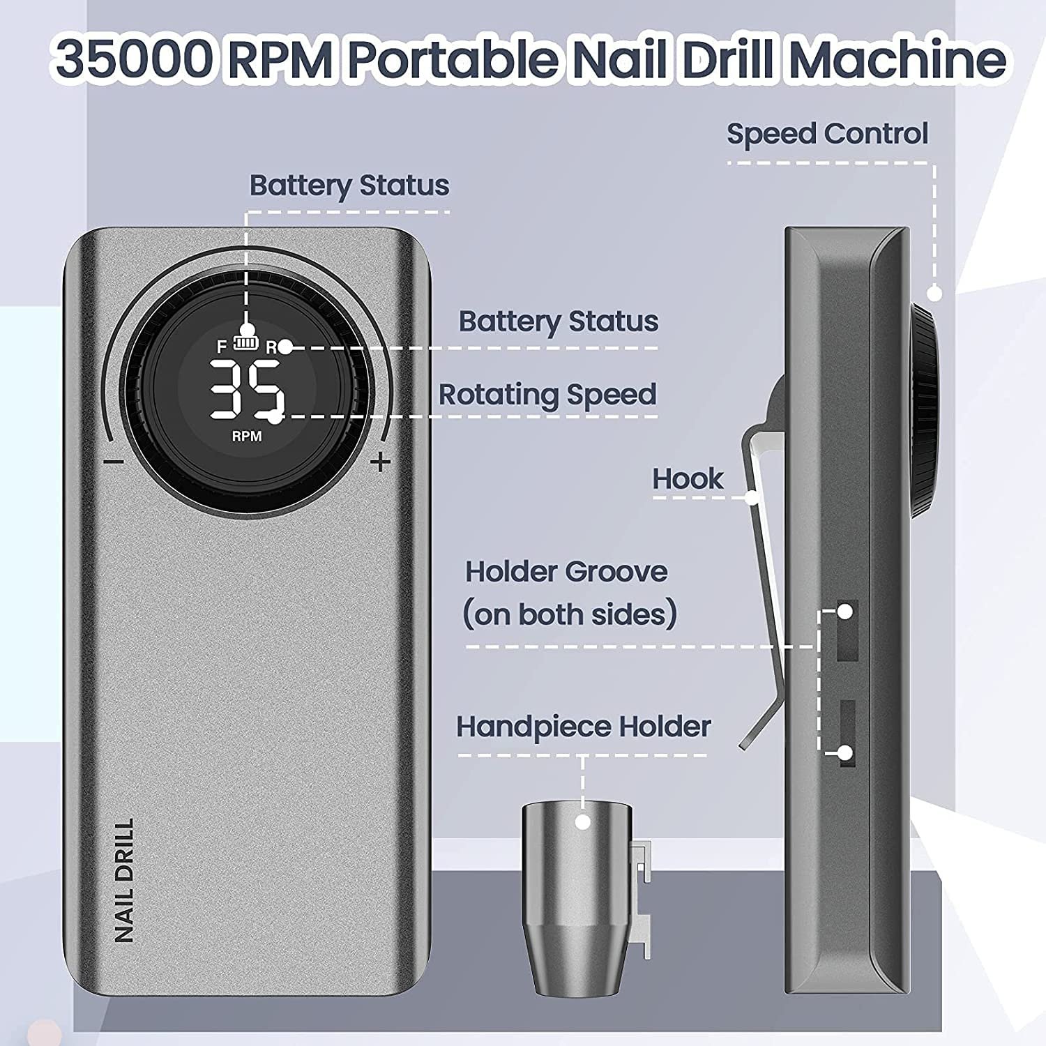 Electric Portable Nail Drill Machine - Professional 35000 Rpm Rechargeable Nail Drill Manicure Pedicure. - Image 10