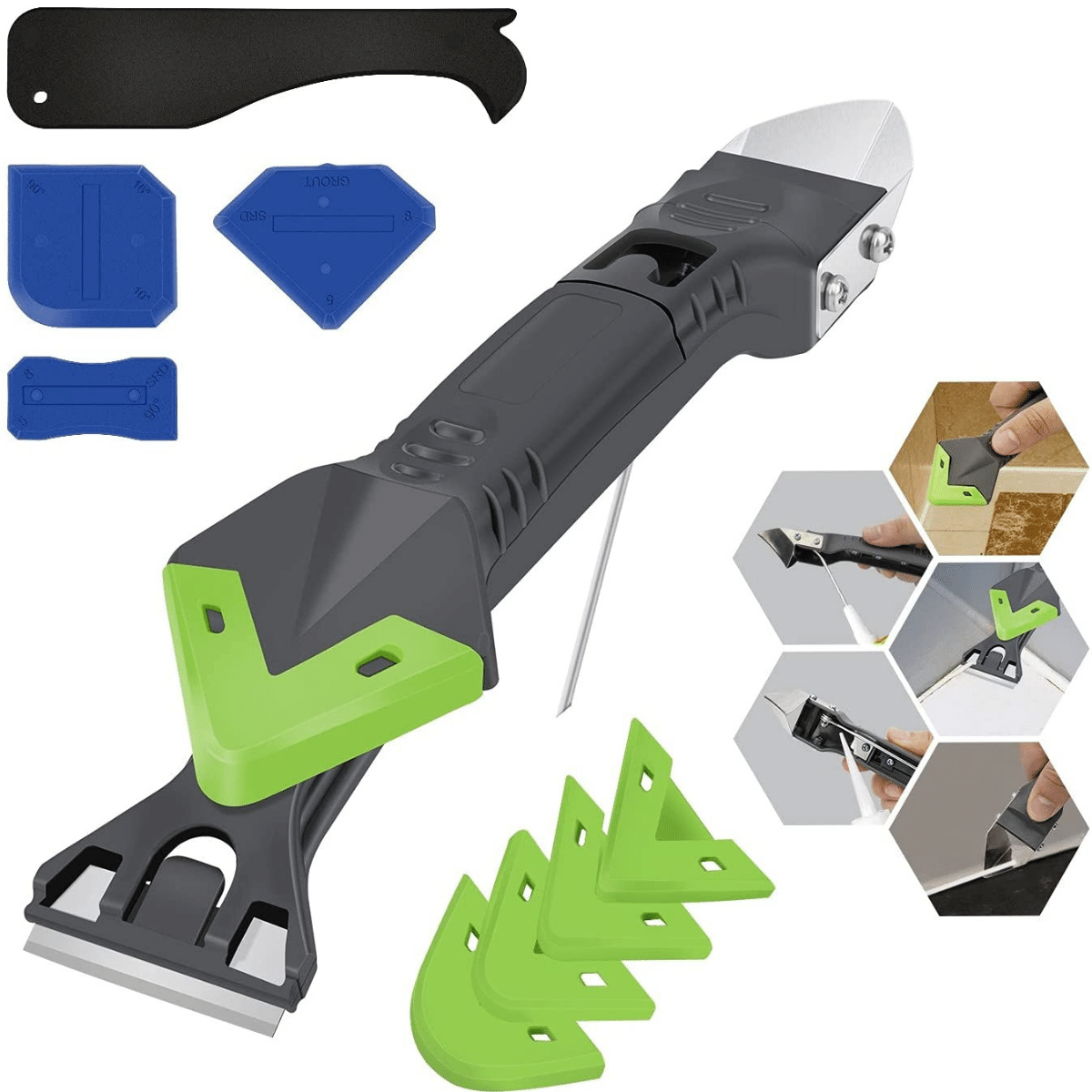 Caulk Removal Tool - 5 In 1 Caulking Tools Kit With 5 Silicone Caulk Finishing Remover