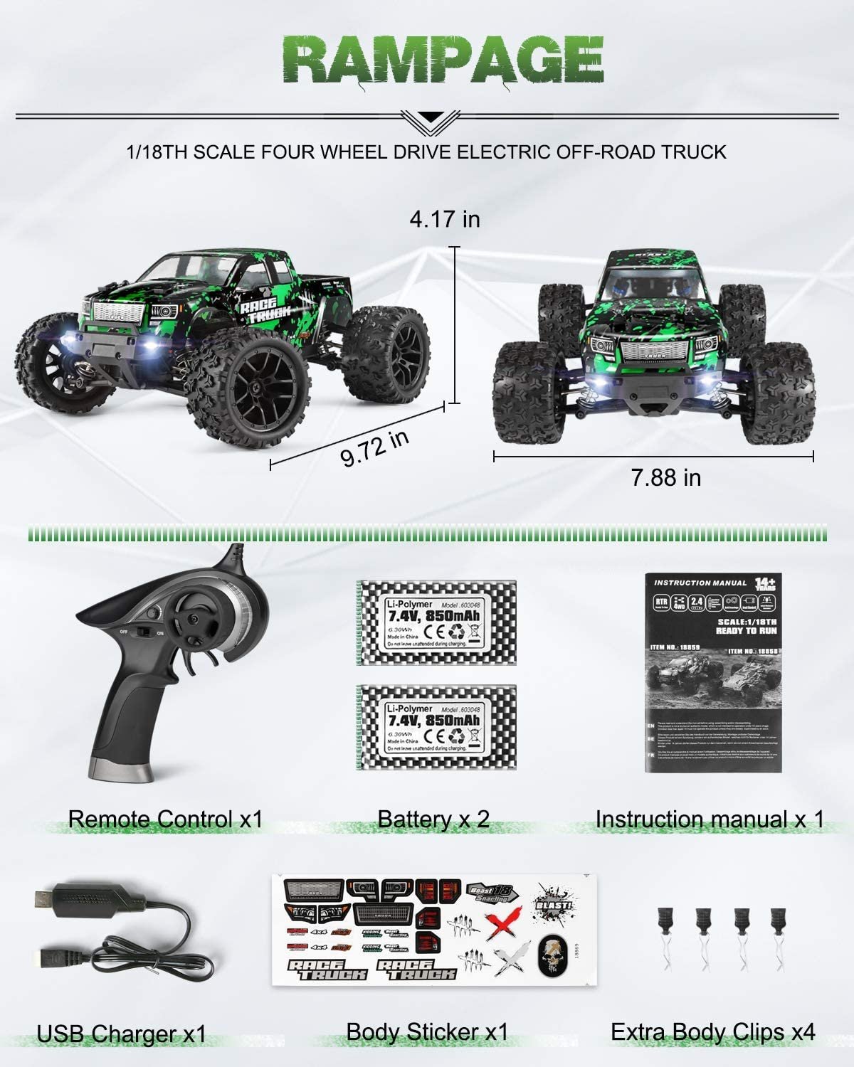 High-Speed 4WD All-Terrain RC Car: 36 KPH, 2.4 GHz Remote, Waterproof Off-Road Truck - Image 7